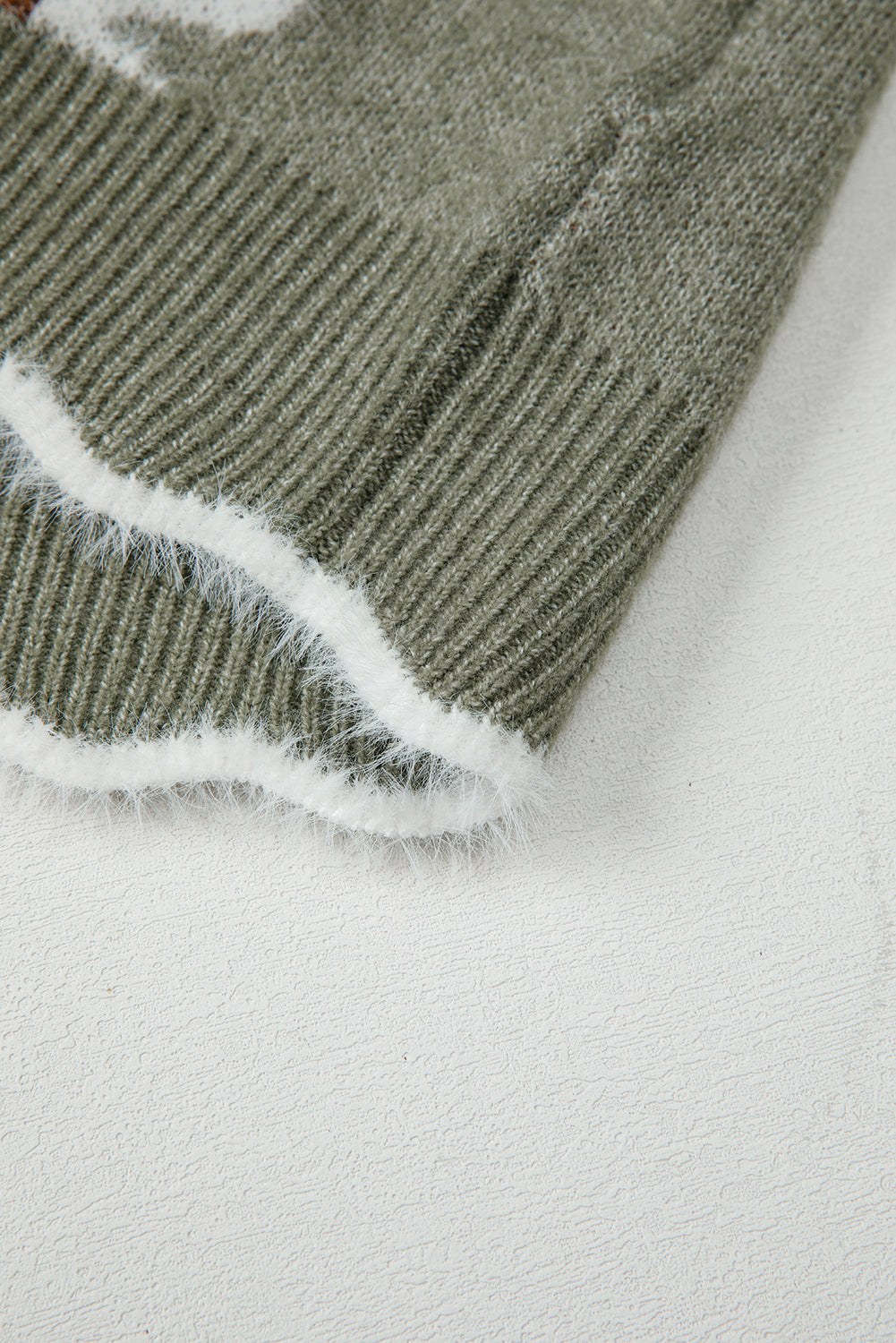 Smoke Gray Jacquard Floral Scallop V-neck Sweater