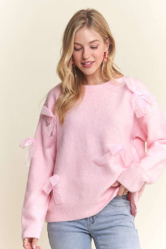 BOW APPLIQUE SOFT SWEATER TOP