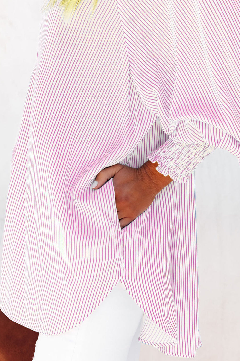 Striped Casual Shirred Cuffs Shirt