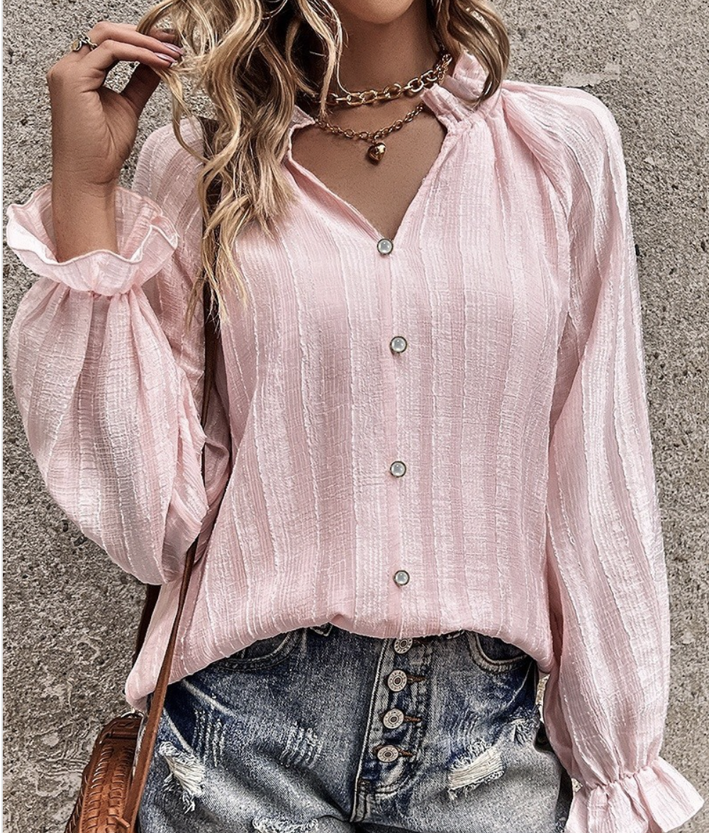 Ruffle Sleeve Solid Blouse