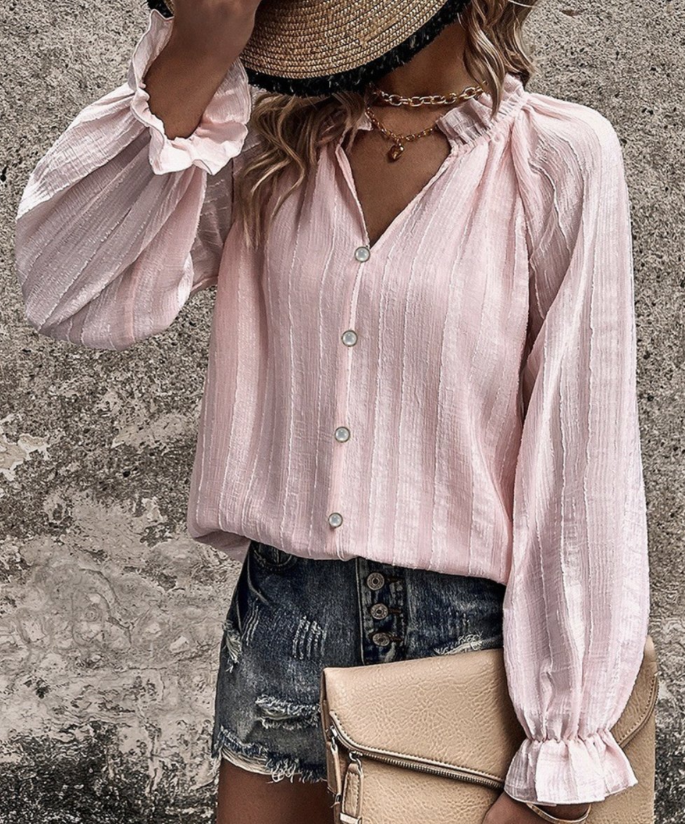 Ruffle Sleeve Solid Blouse