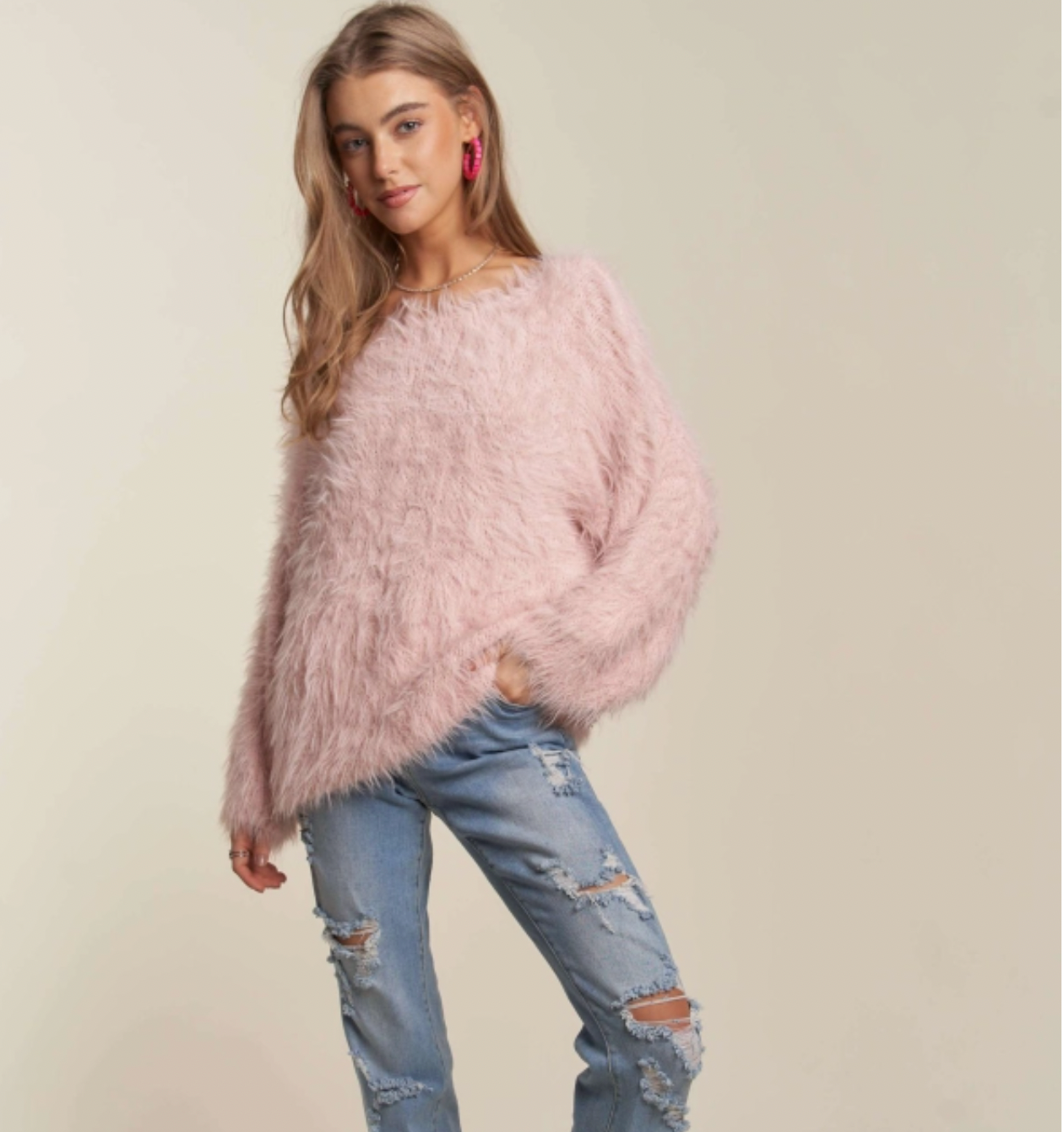 Fuzzy Pink Sweater Top