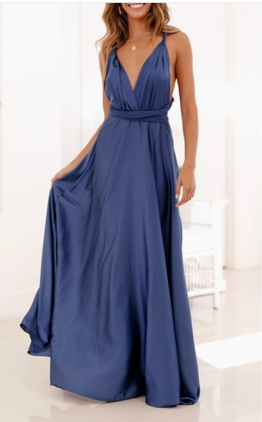 Satin Draped Halterneck Maxi Dress