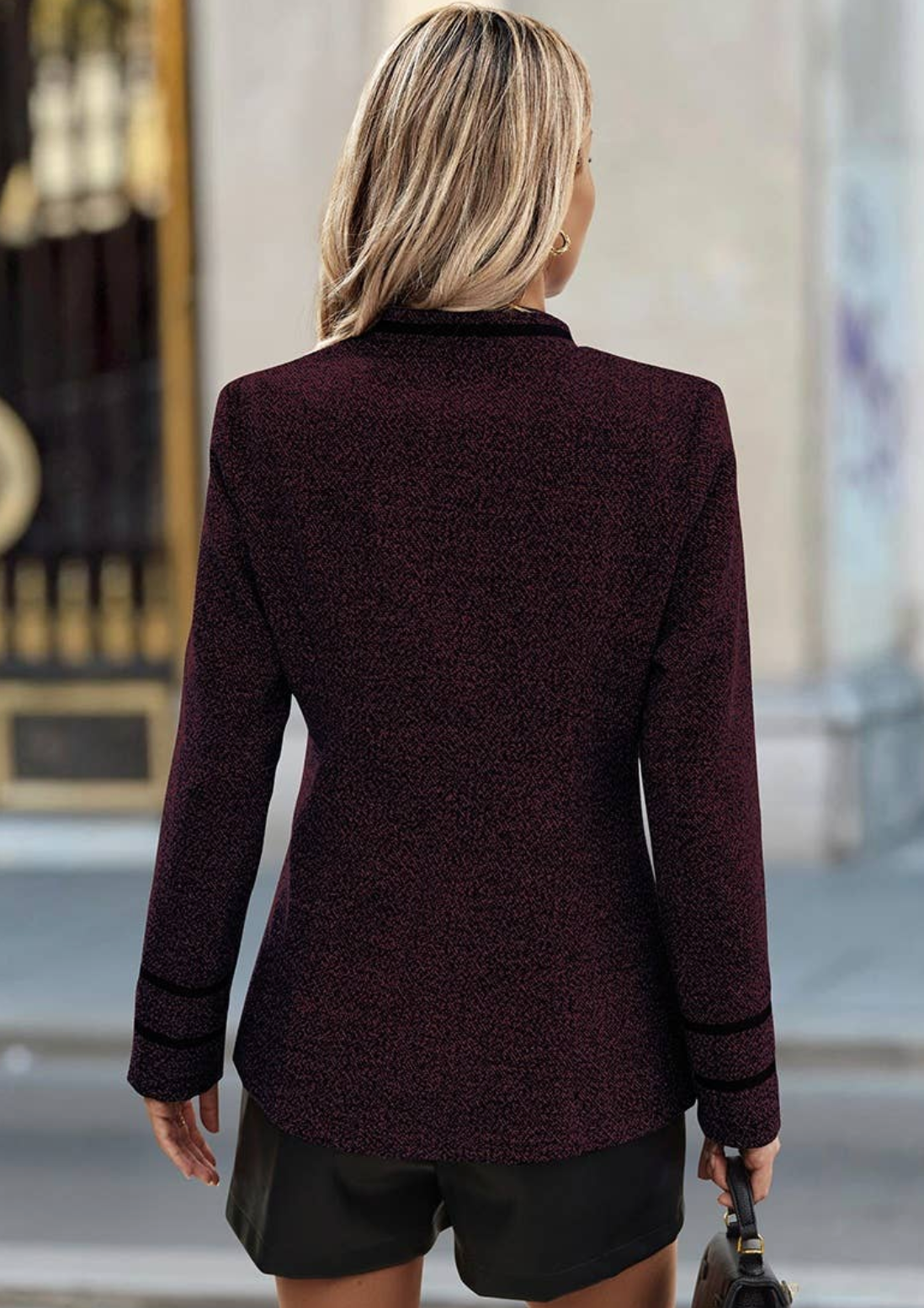 Decorative Button Stand Collar Jacket - WINE
