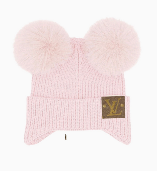 Upcycled Baby 2 Pom Ear Cover Beanie