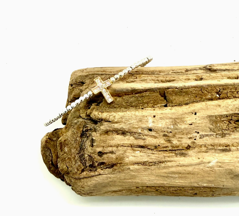 Cuff Cross Glass High Quality Silver Platedbeads Adjustable