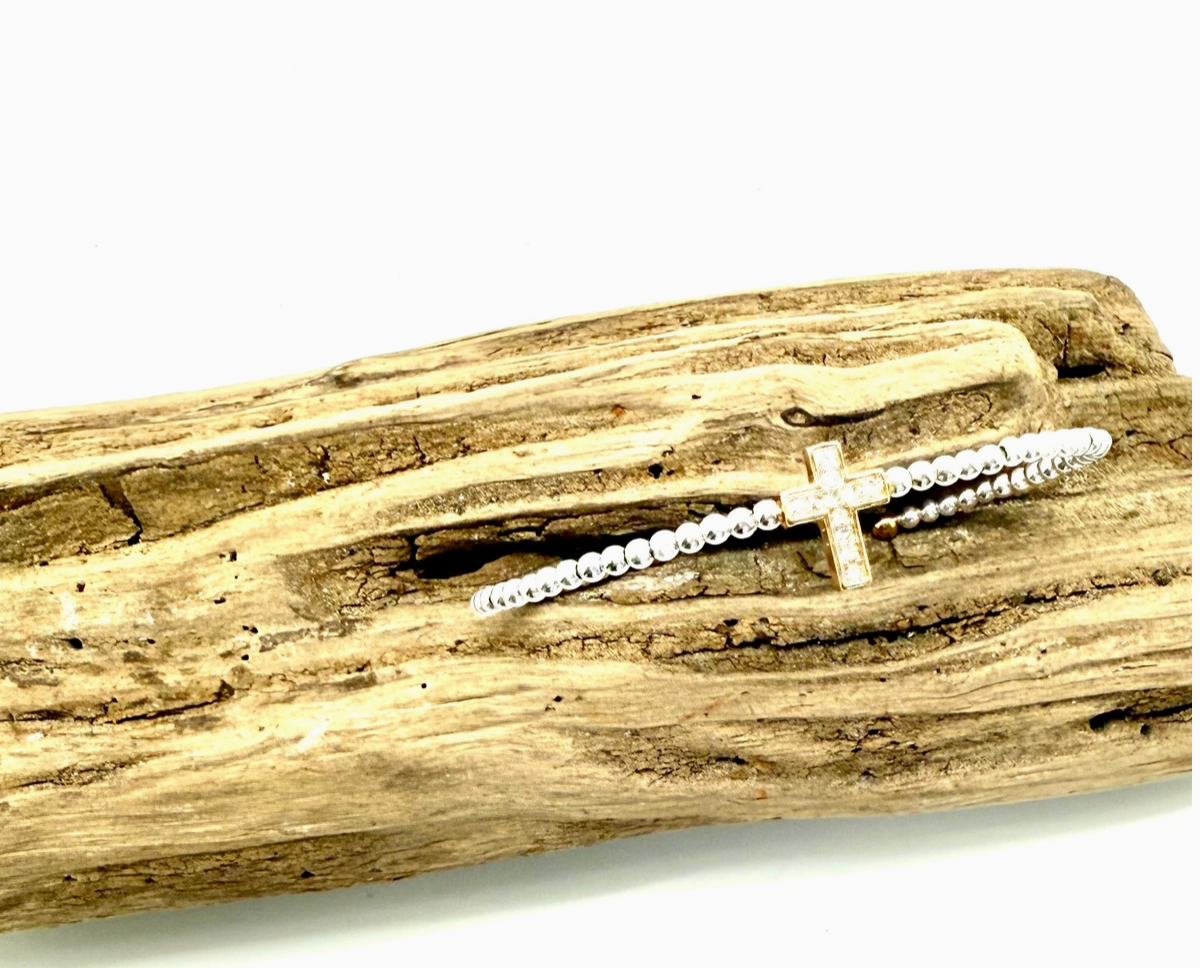 Cuff Cross Glass High Quality Silver Platedbeads Adjustable