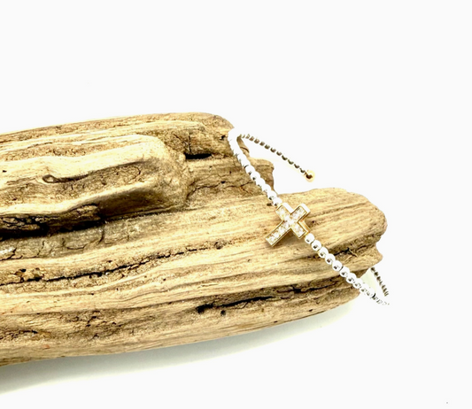 Cuff Cross Glass High Quality Silver Platedbeads Adjustable