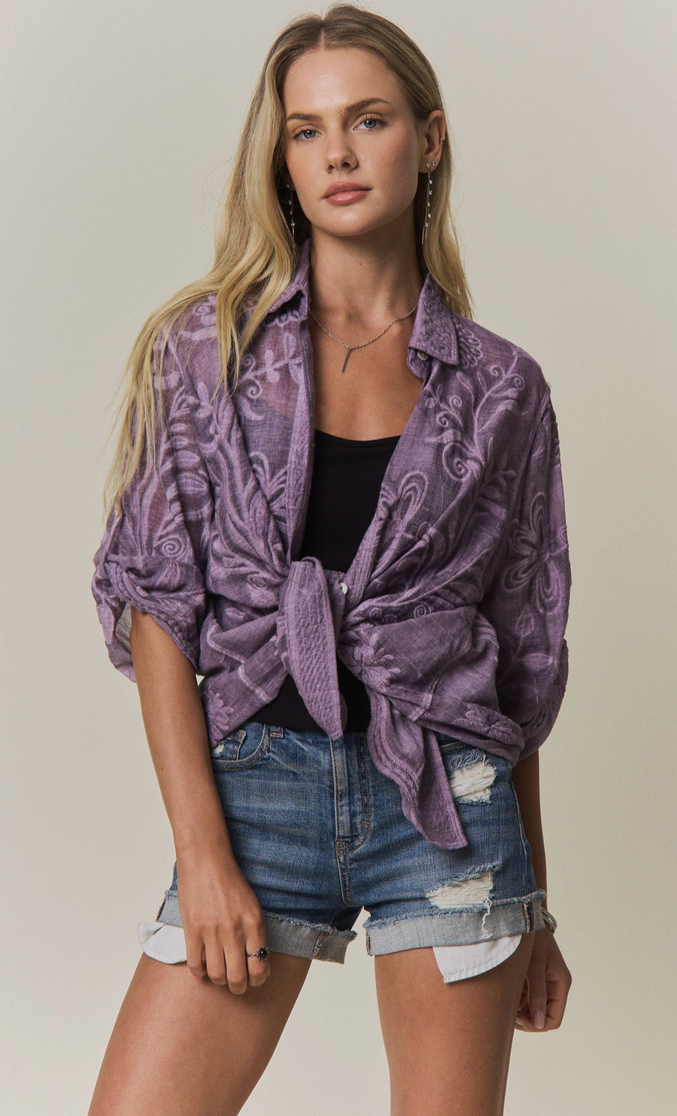 Boho Embroidered Button-Down Top