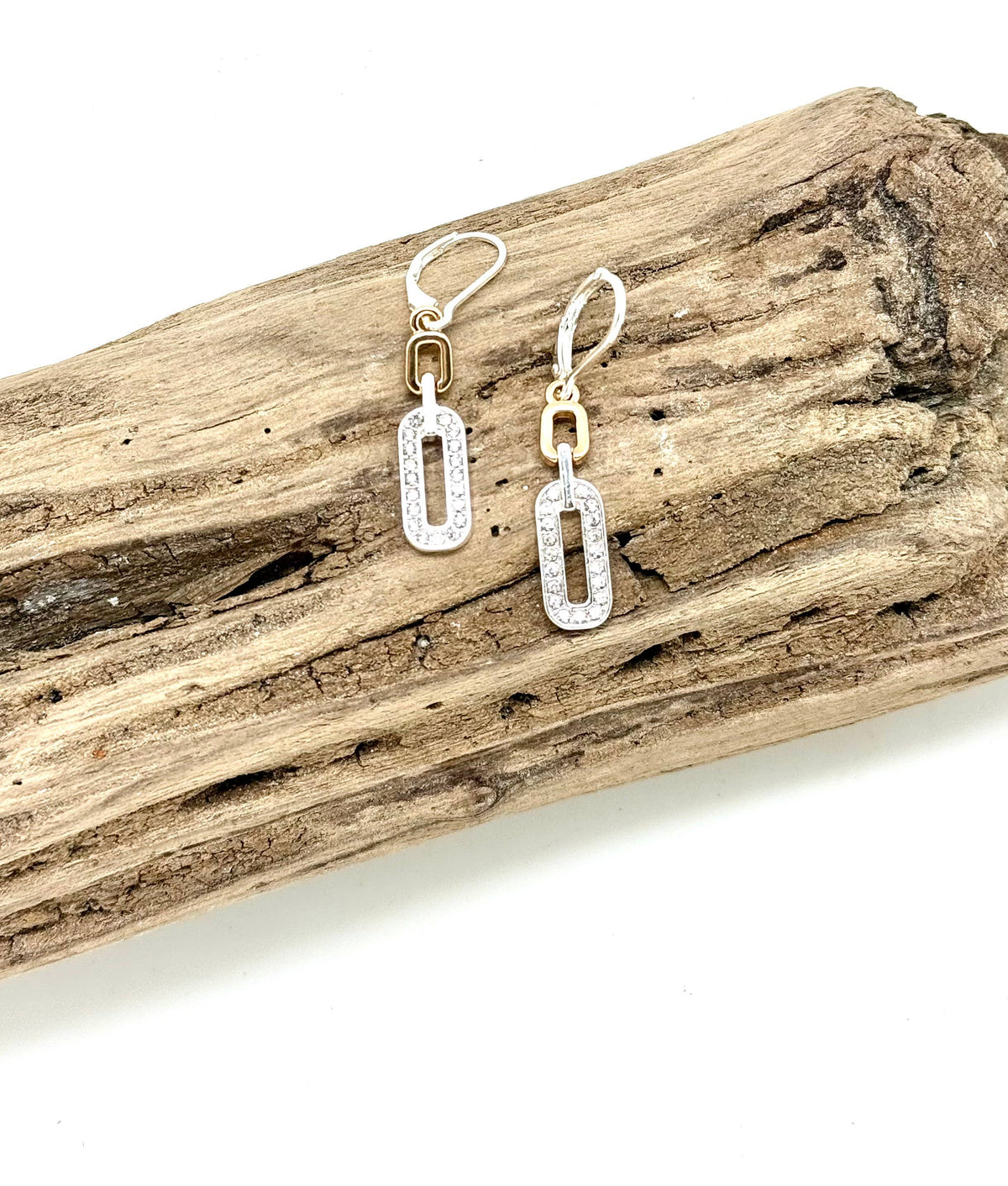 Earring Alloy Plated Clear Stone on RectangleDrop MultiMetal