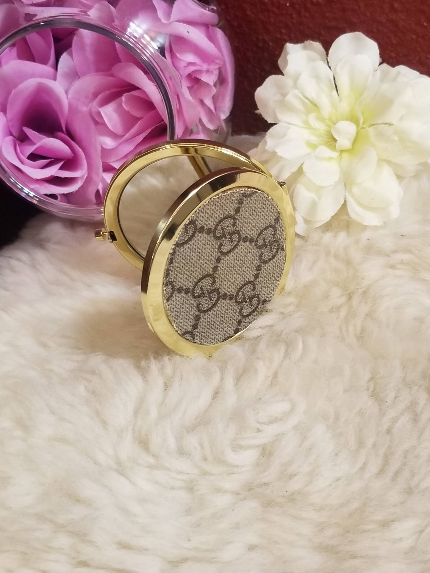 Upcycled GG gold compact mirror