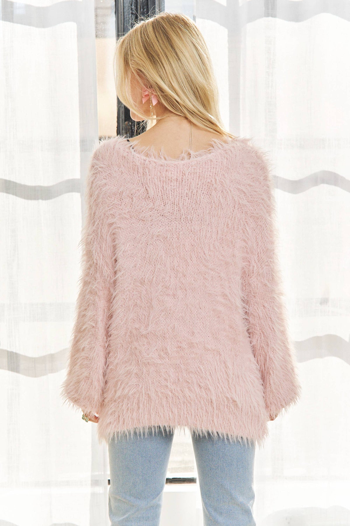 CESW3448A - BOAT NECK SOFT FUZZY SWEATER TOP