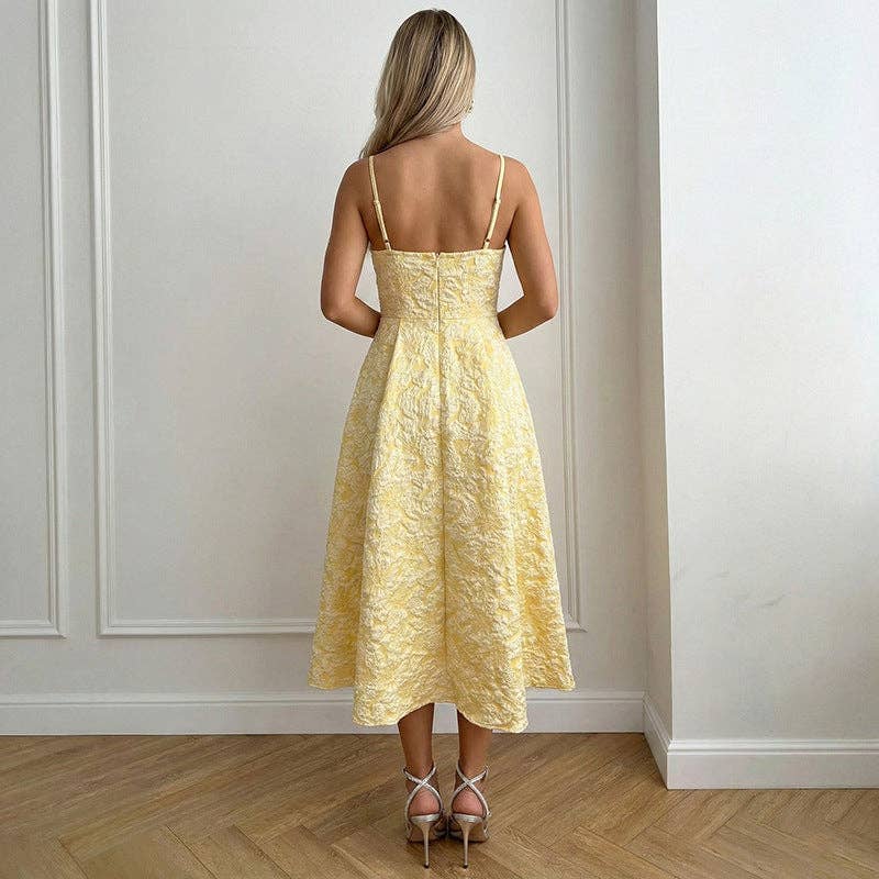 Floral Jacquard Dress Elegant A Line Backless Midi