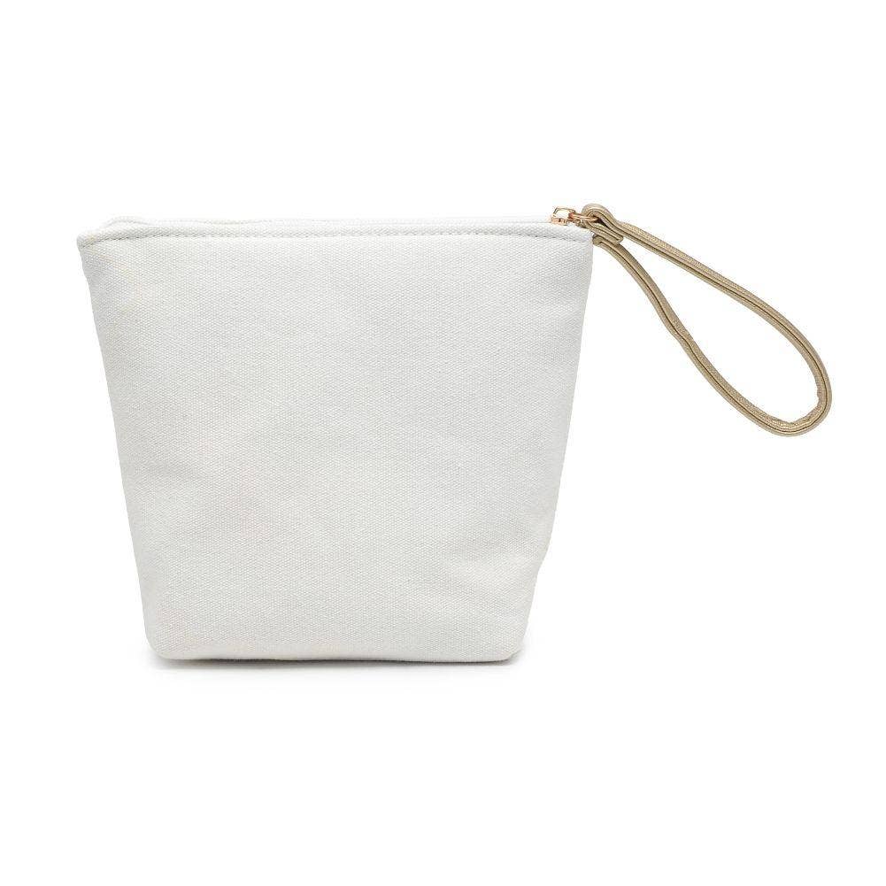 Printed Canvas Wristlet Cosmetic Make Up Bag Pouch