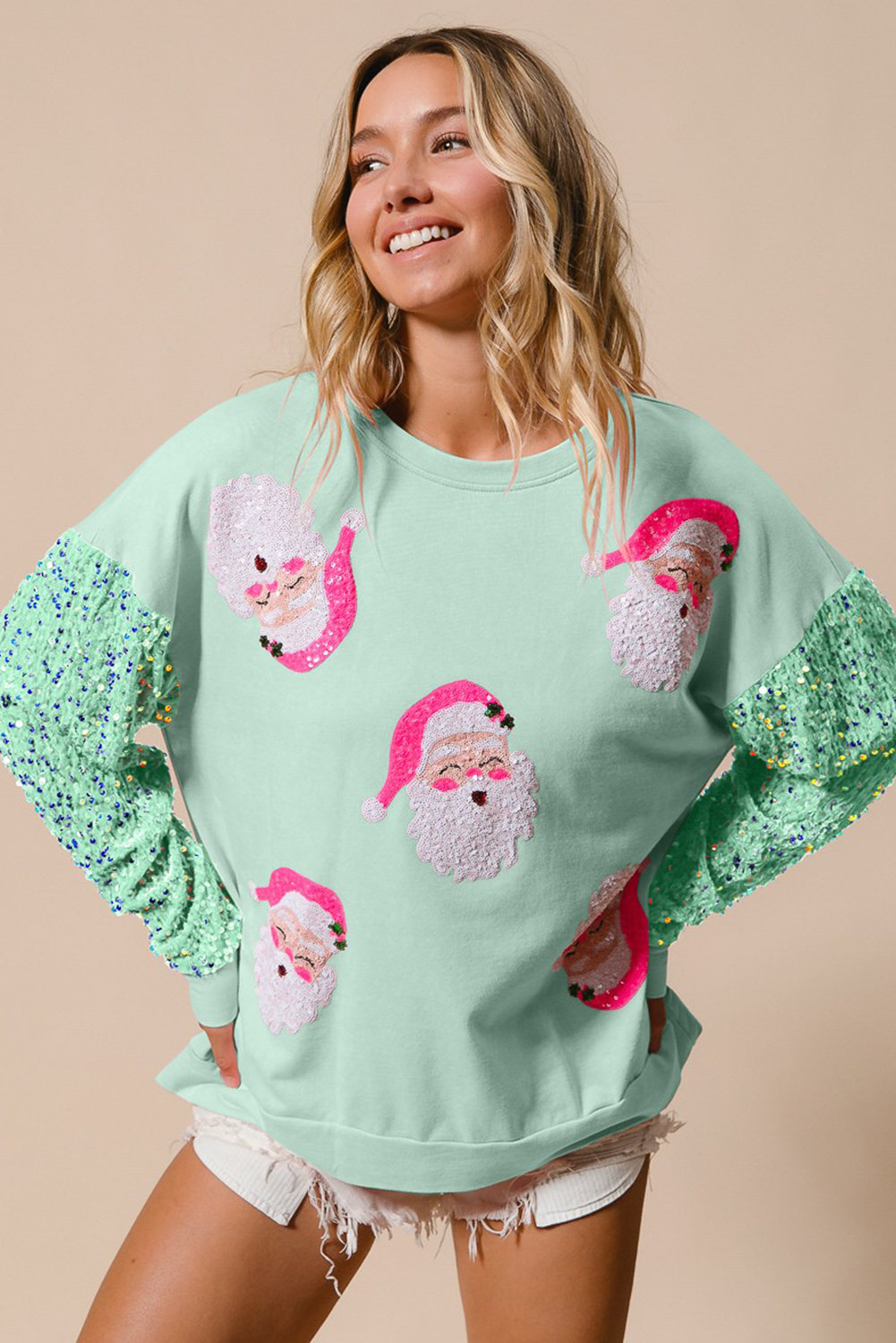 Sequined Santa Claus Christmas Sweatshirt