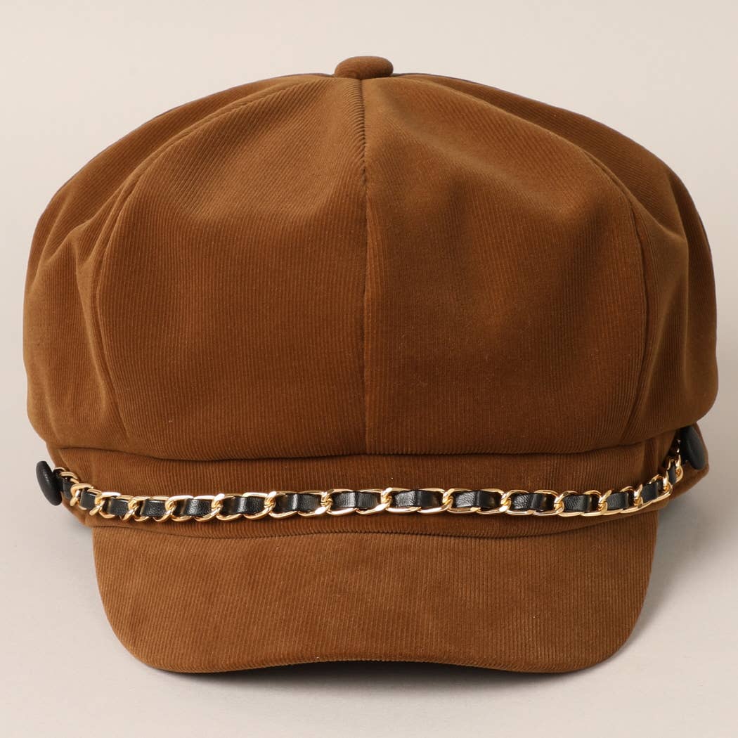 Stylish Newsboy Cap Cabbie Hat with Leather Chain