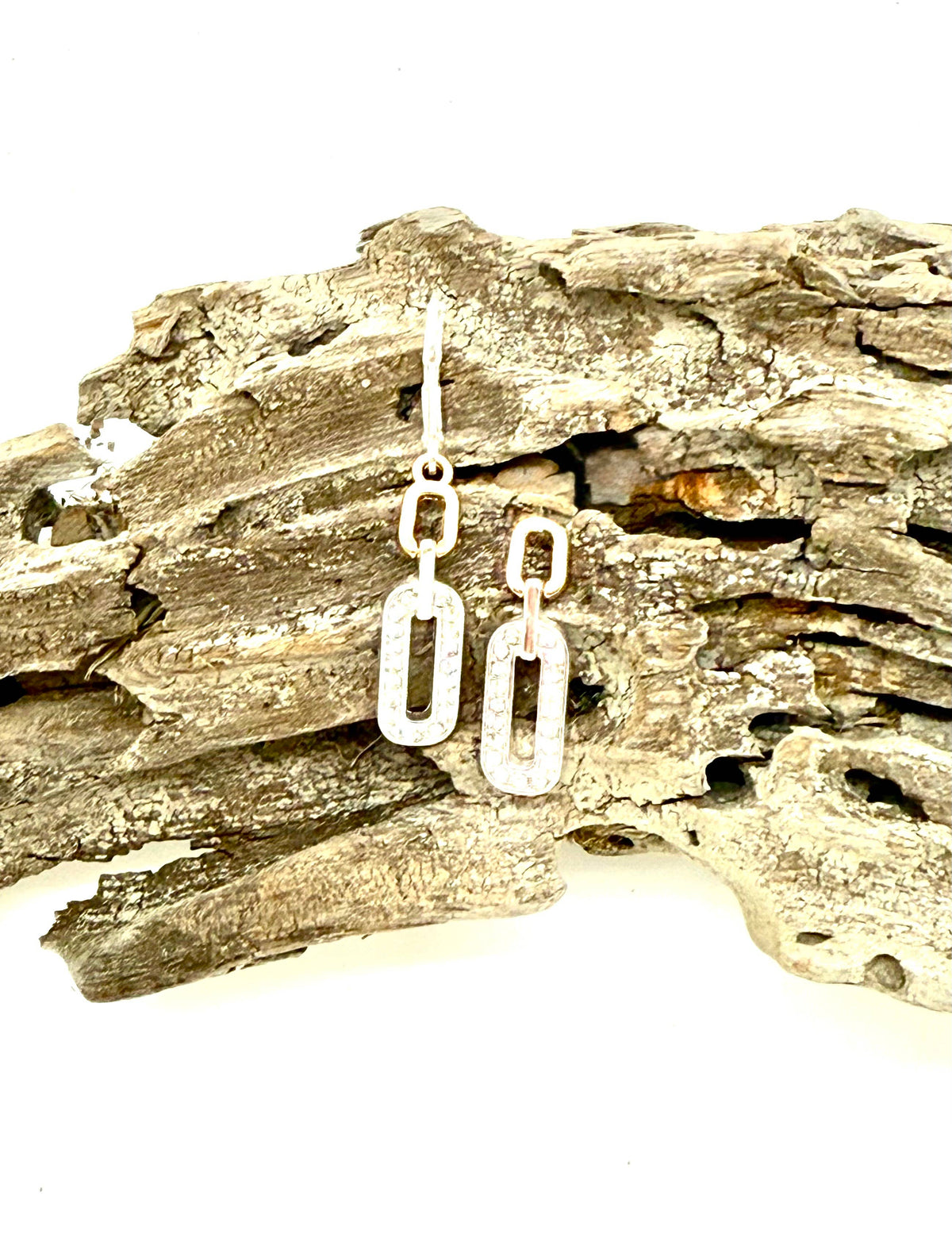 Earring Alloy Plated Clear Stone on RectangleDrop MultiMetal