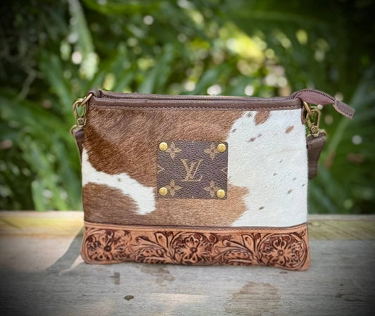 Upcycled LV Cowhide Leather Crossbody Bag Western 