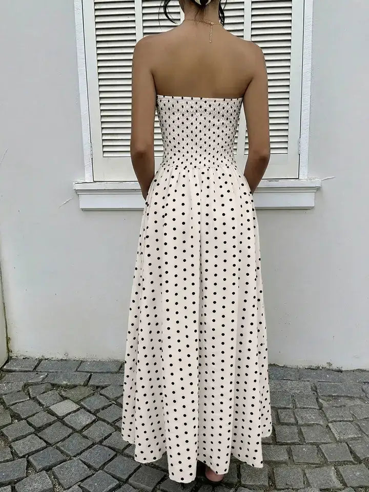 Polka Dot Strapless Maxi Dress Resort Vacation Sundress