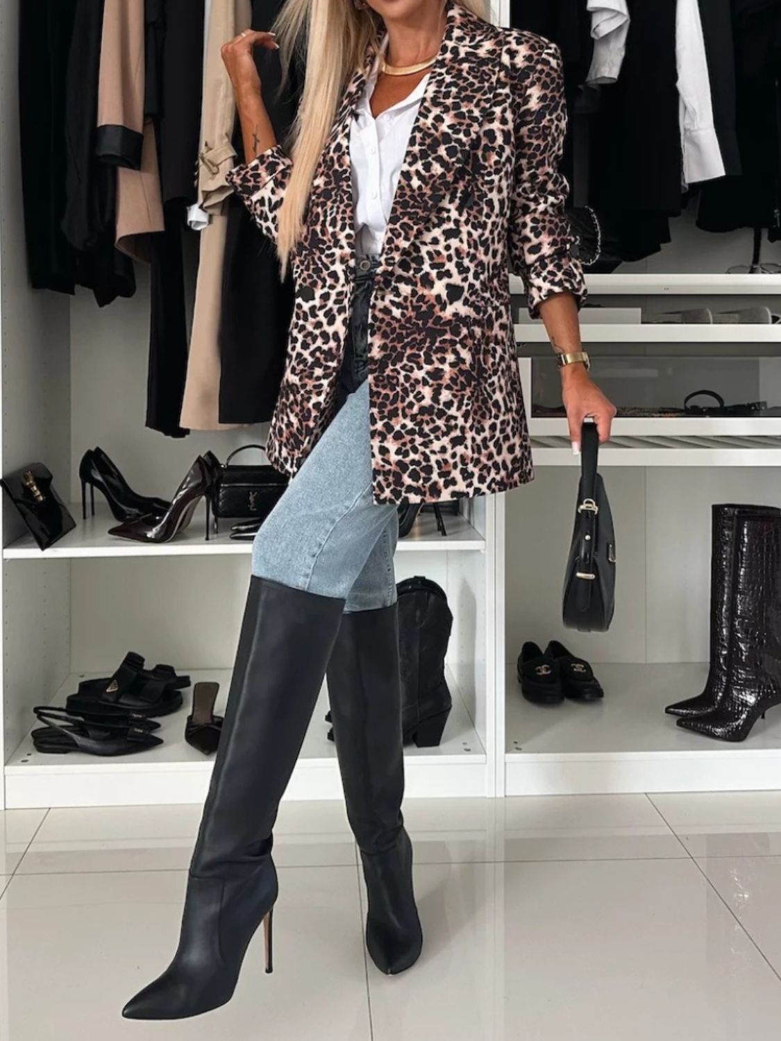 Long Sleeve Blazer Animal Print