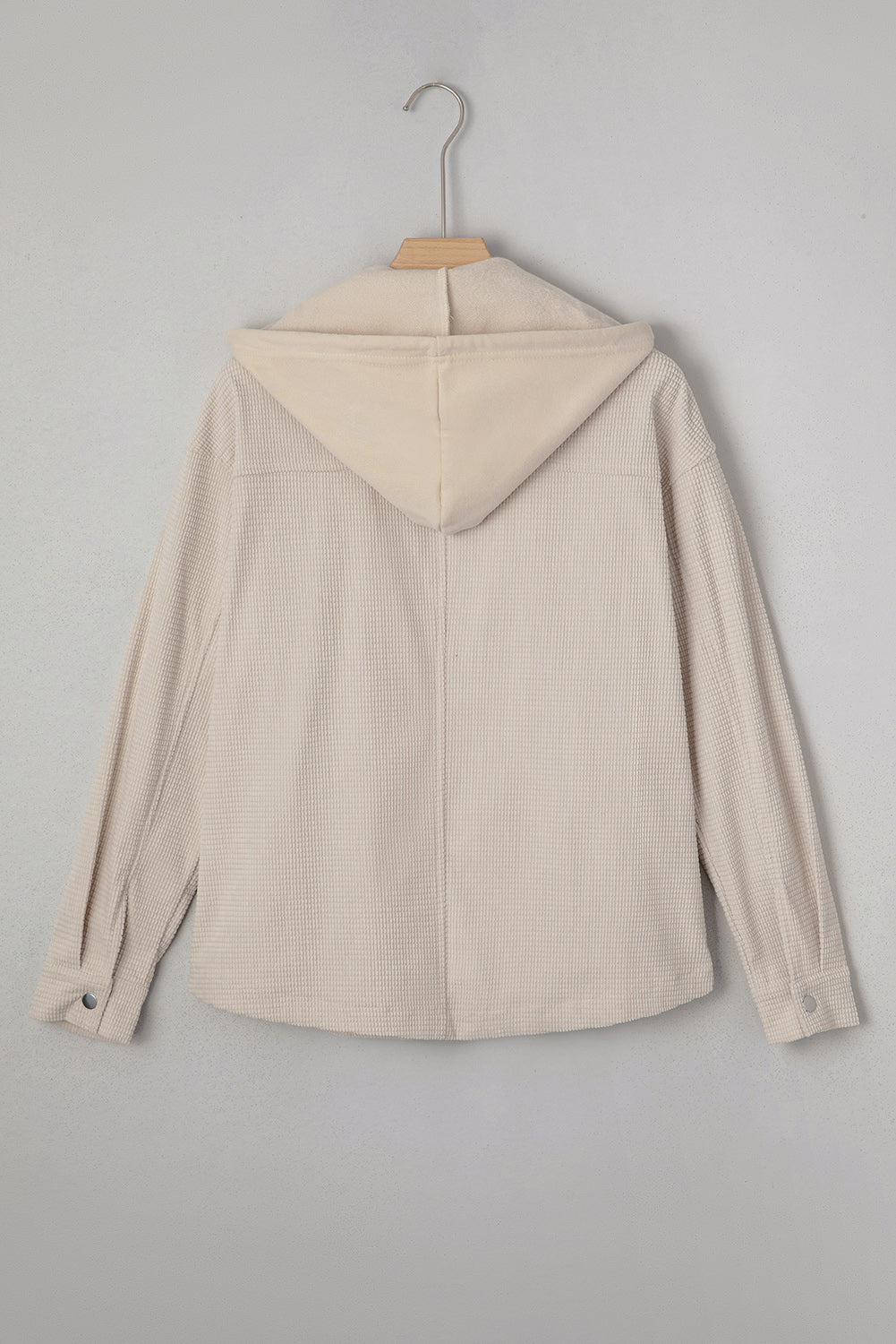 Beige Solid Color Textured Patchwork Flap Pocket Shacket
