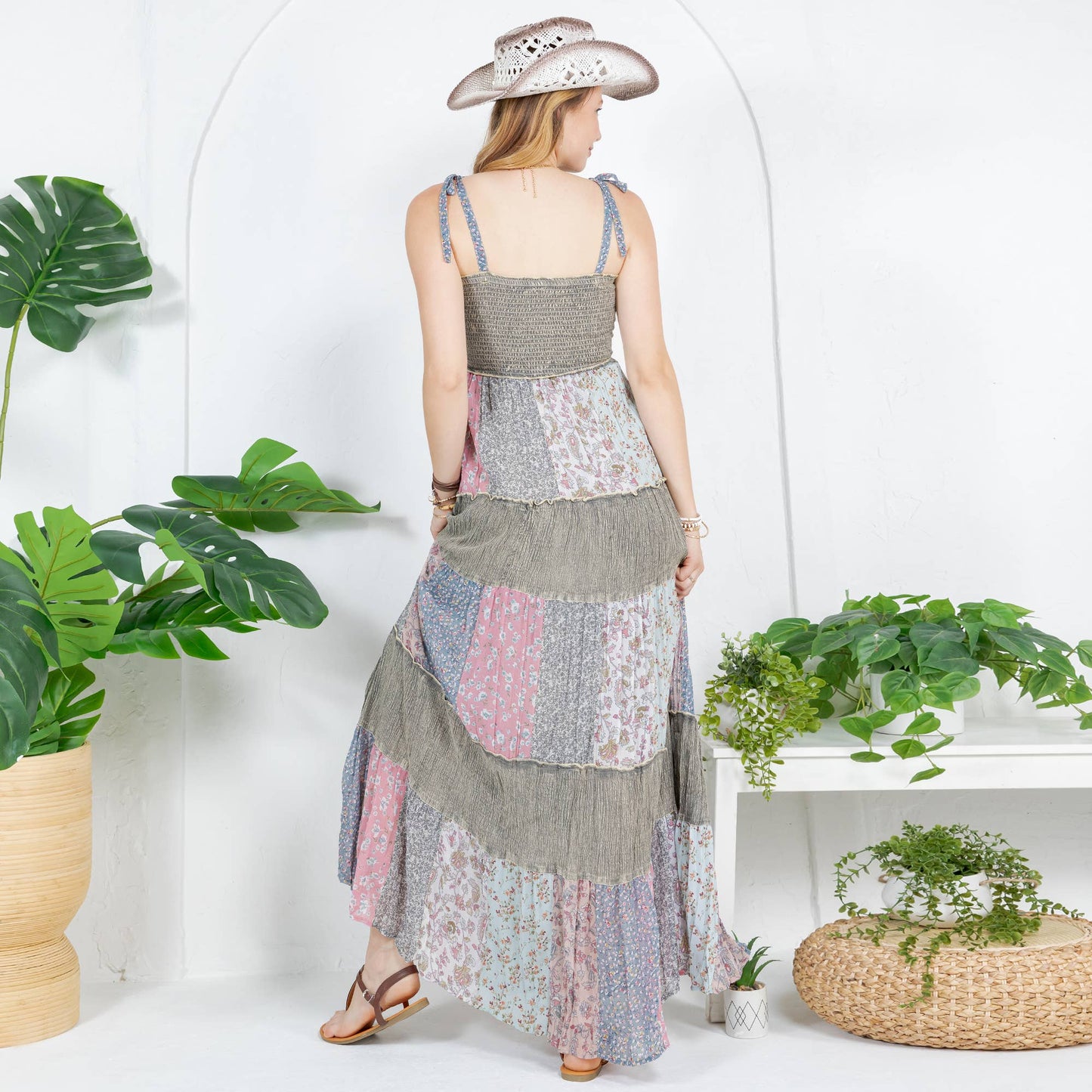 Artisan Pearl Maxi Dress Smocked Bodice Aari Embroidery