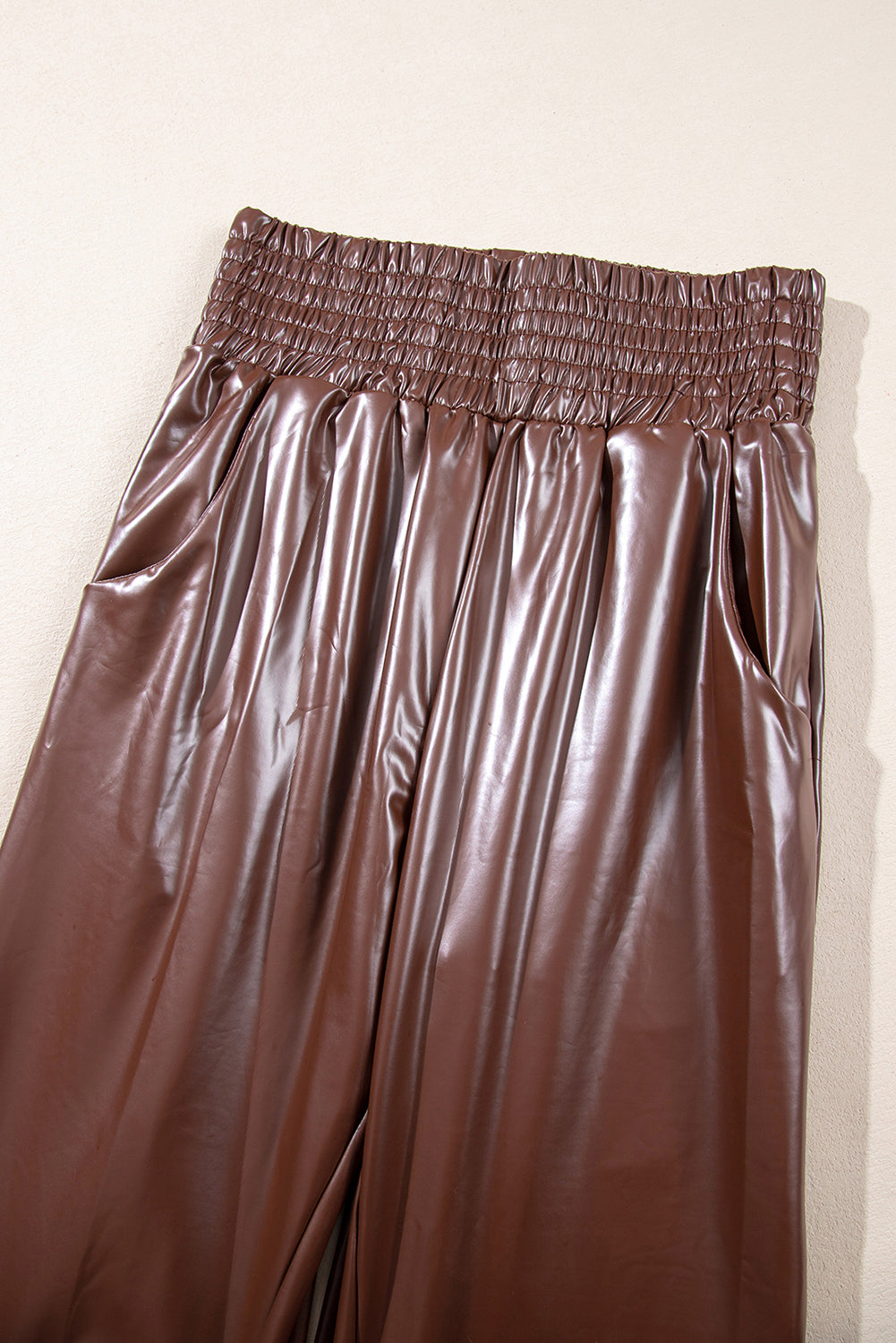 Smocked High Waist Leather Skinny Pants