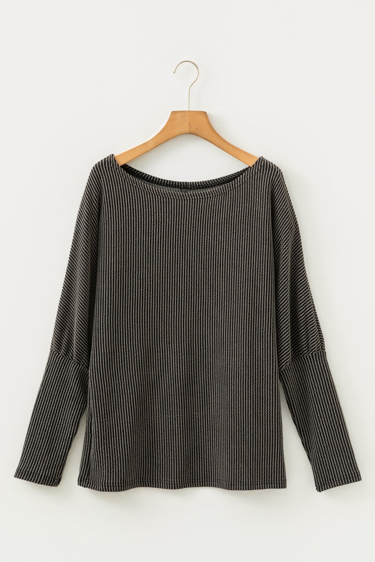 Carbon Grey Twisted Ribbed Dolman Long Sleeve Top