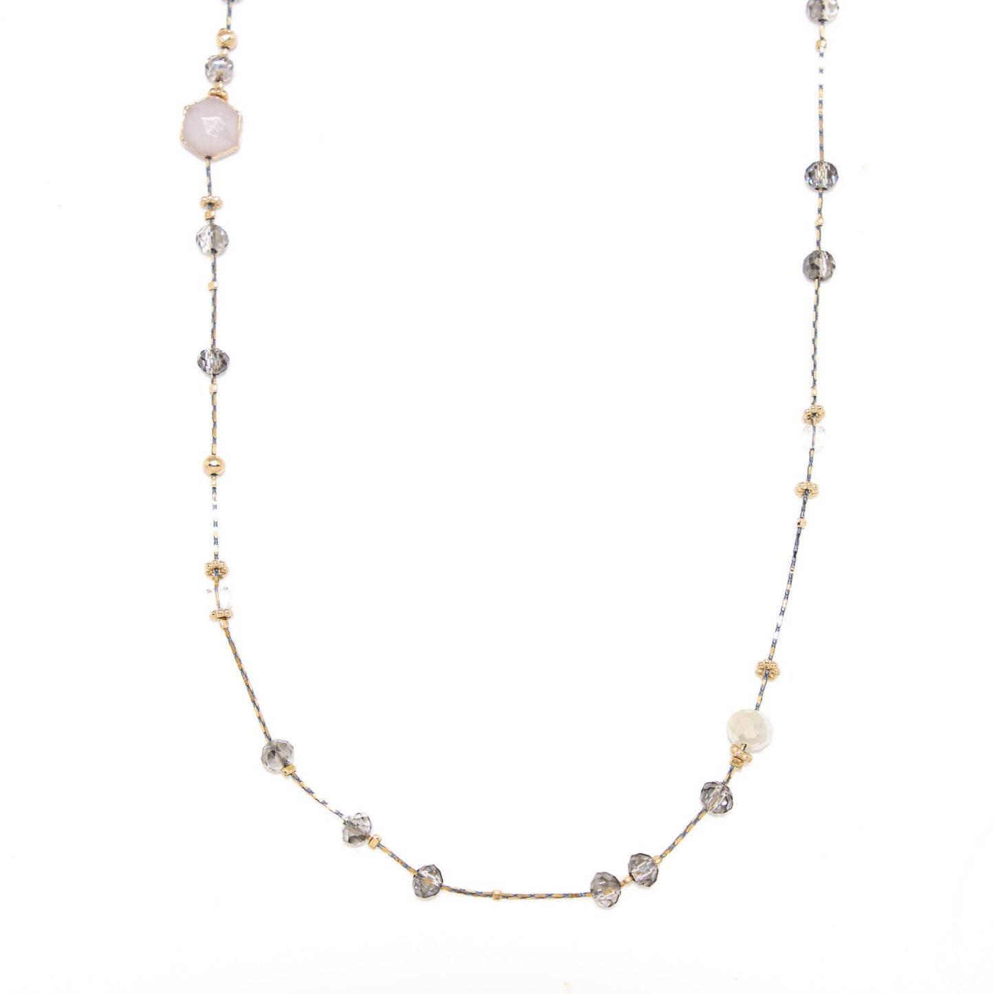 Clear Glass Bead Necklace on Chain