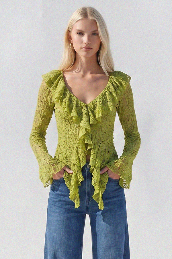 LONG SLEEVE BOHO LACE TOP W1585TIA