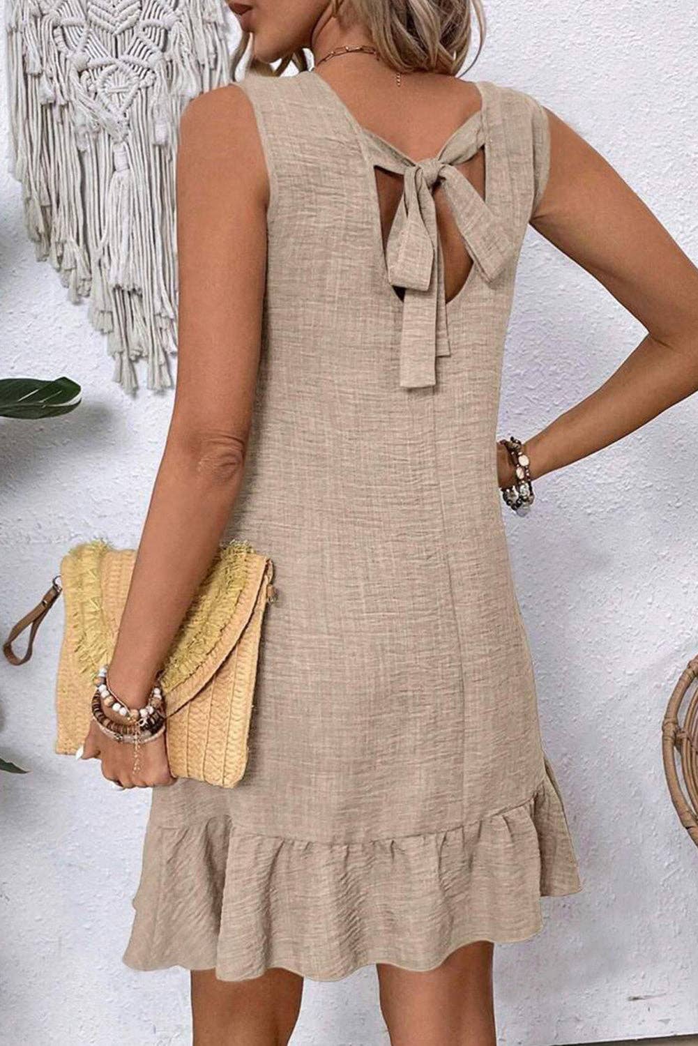 Ashleigh Blue Knot Scoop Back Ruffle Hem Sleeveless Mini Dress