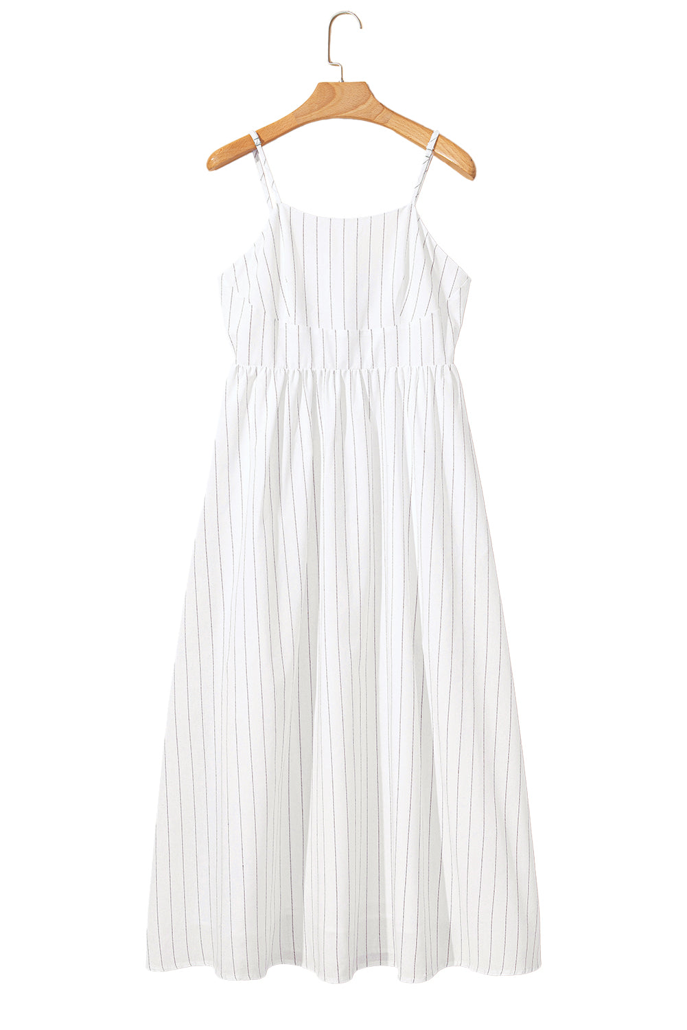 Beige Stripe Spaghetti Strap Pocketed High Waist Maxi Dress