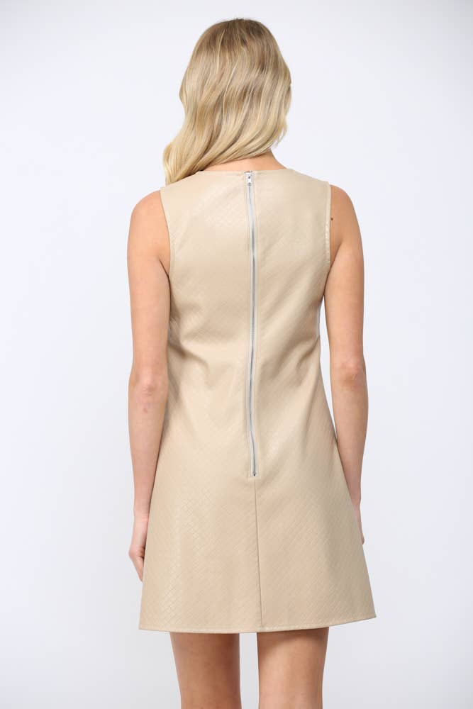 BASKETWEAVE PATTERN FAUX LEATHER SLVL DRESS