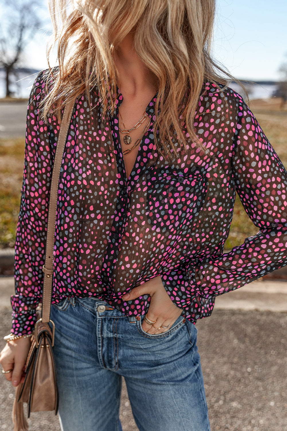 Polka Dot Printed Buttoned Shirt