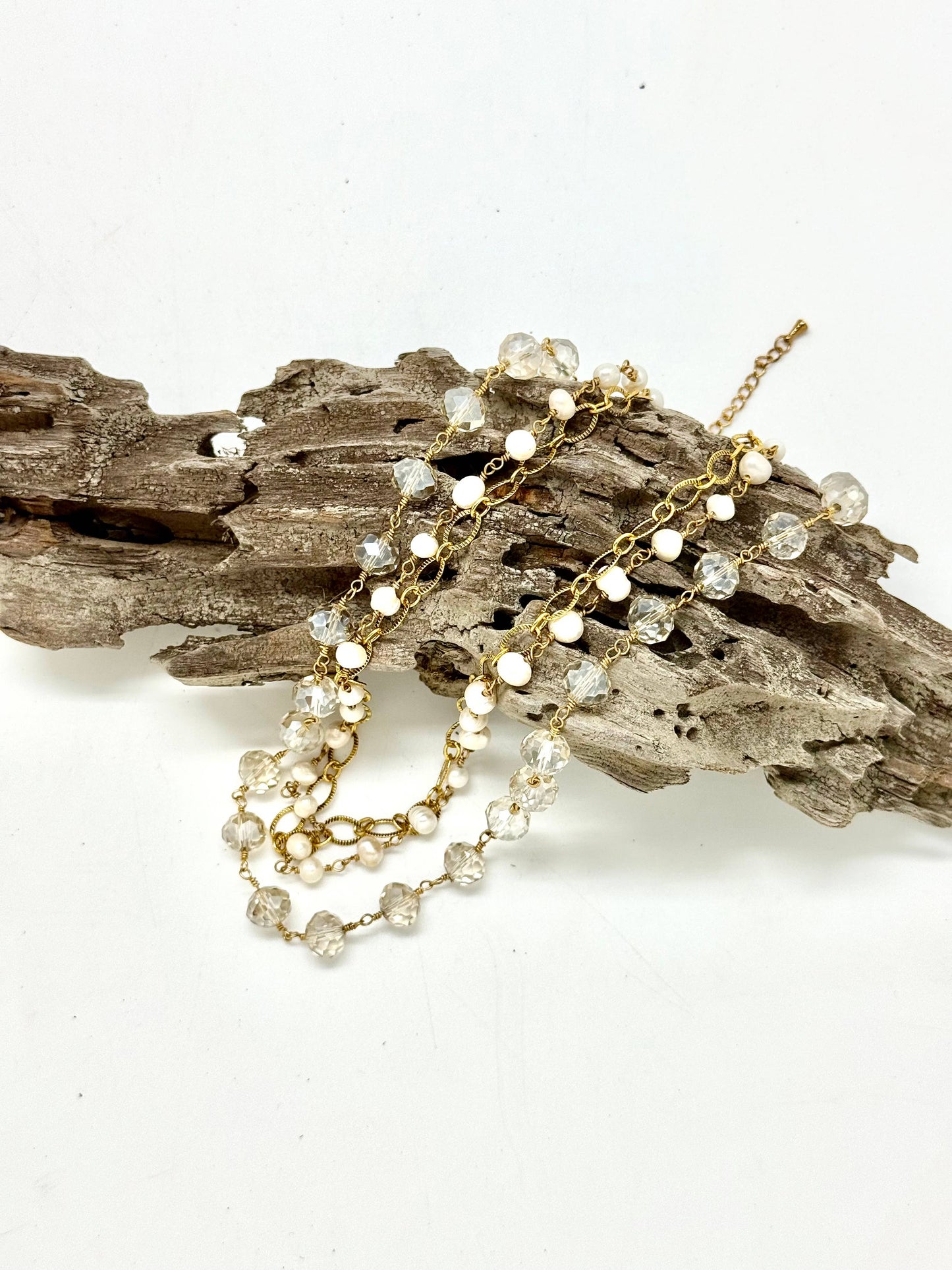 Necklace FreshwaterPearl w/GlassBead &Filigree Gold 18”w/2”