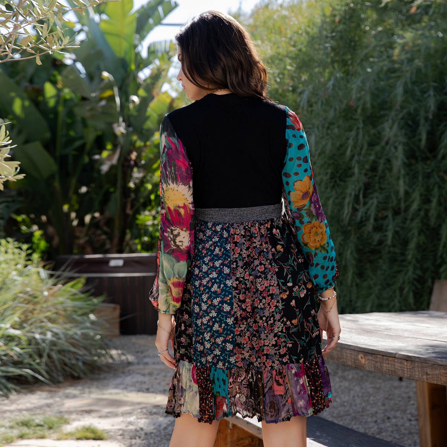 Boho Babydoll Sweater Dress in Knit & Rayon Fusion
