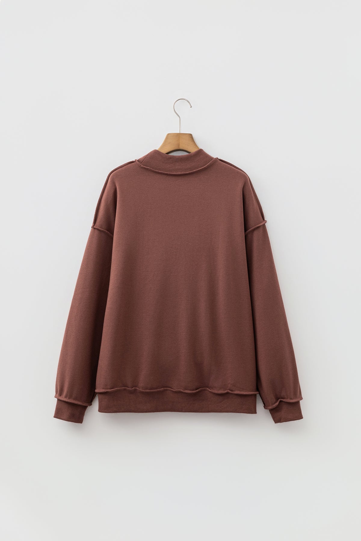 Apricot Oversize Drop Shoulder Reversible Mock Neck Sweatshirt