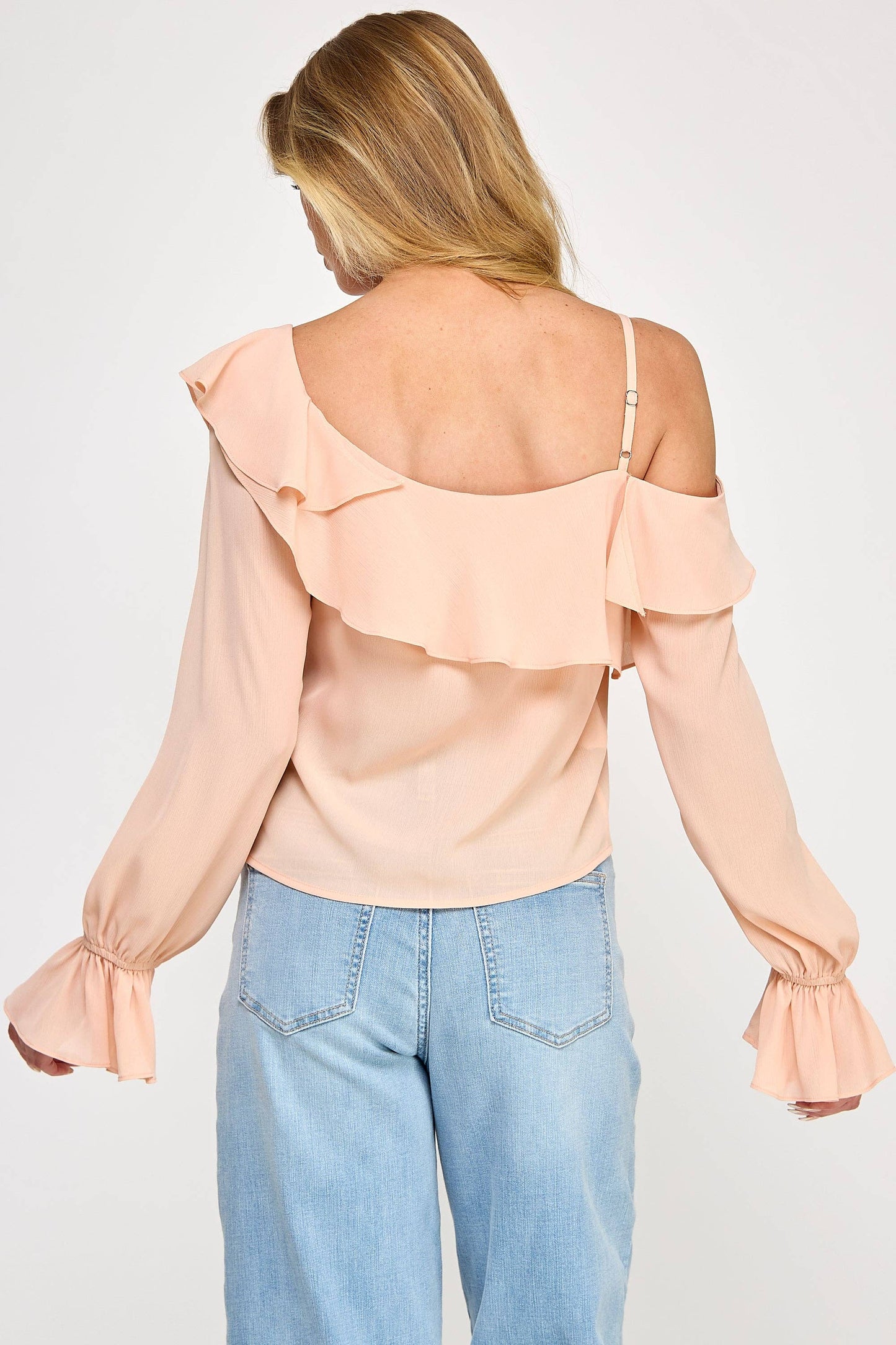 Ava Long Sleeve Top - Off Shoulder Ruffle Sheer