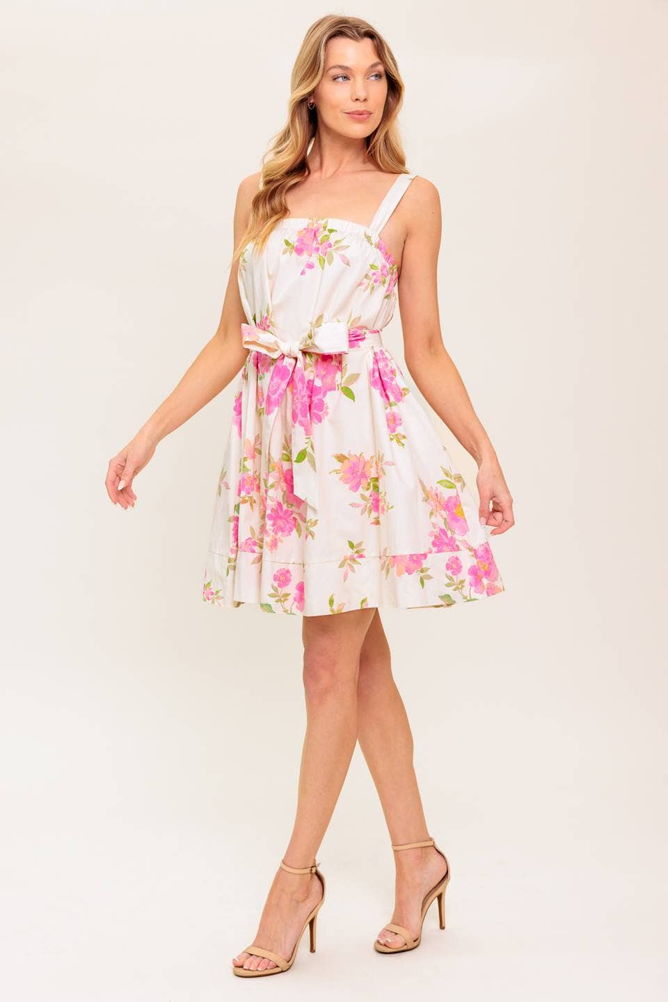 Pink woven mini dress