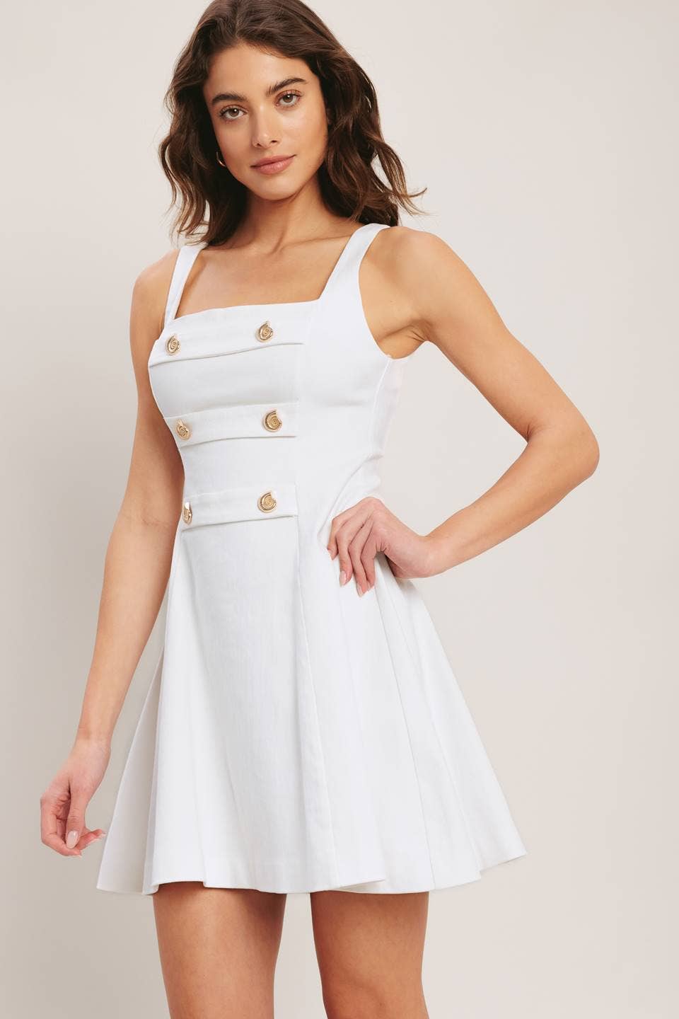 A solid woven mini dress