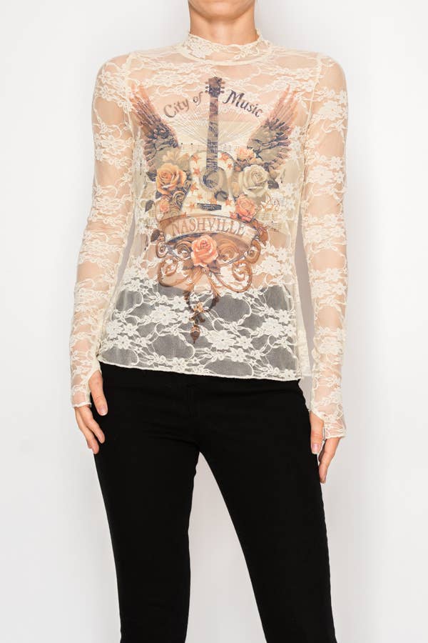 City of Music Sheer Blouse