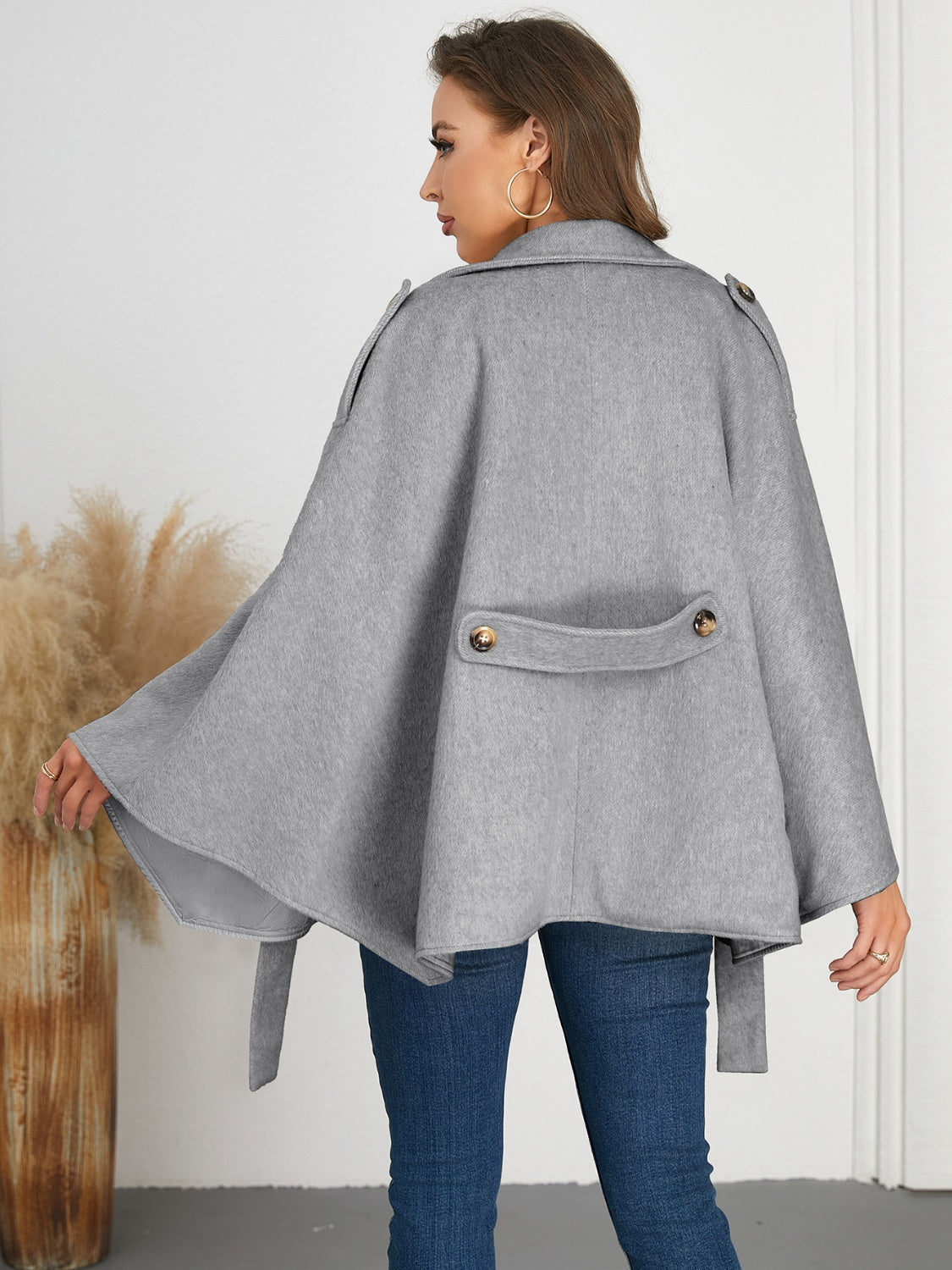 Poncho Double-Breasted Tie Waist