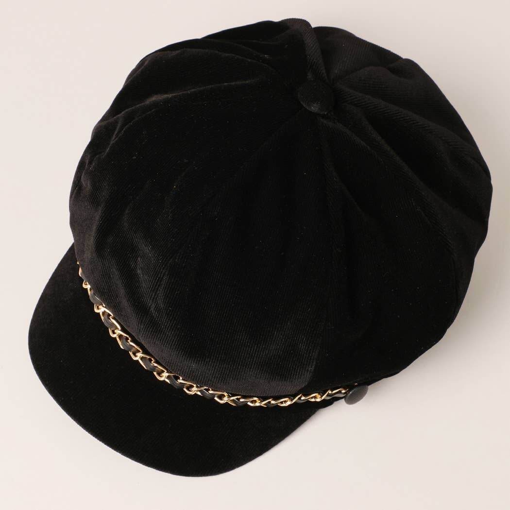 Stylish Newsboy Cap Cabbie Hat with Leather Chain