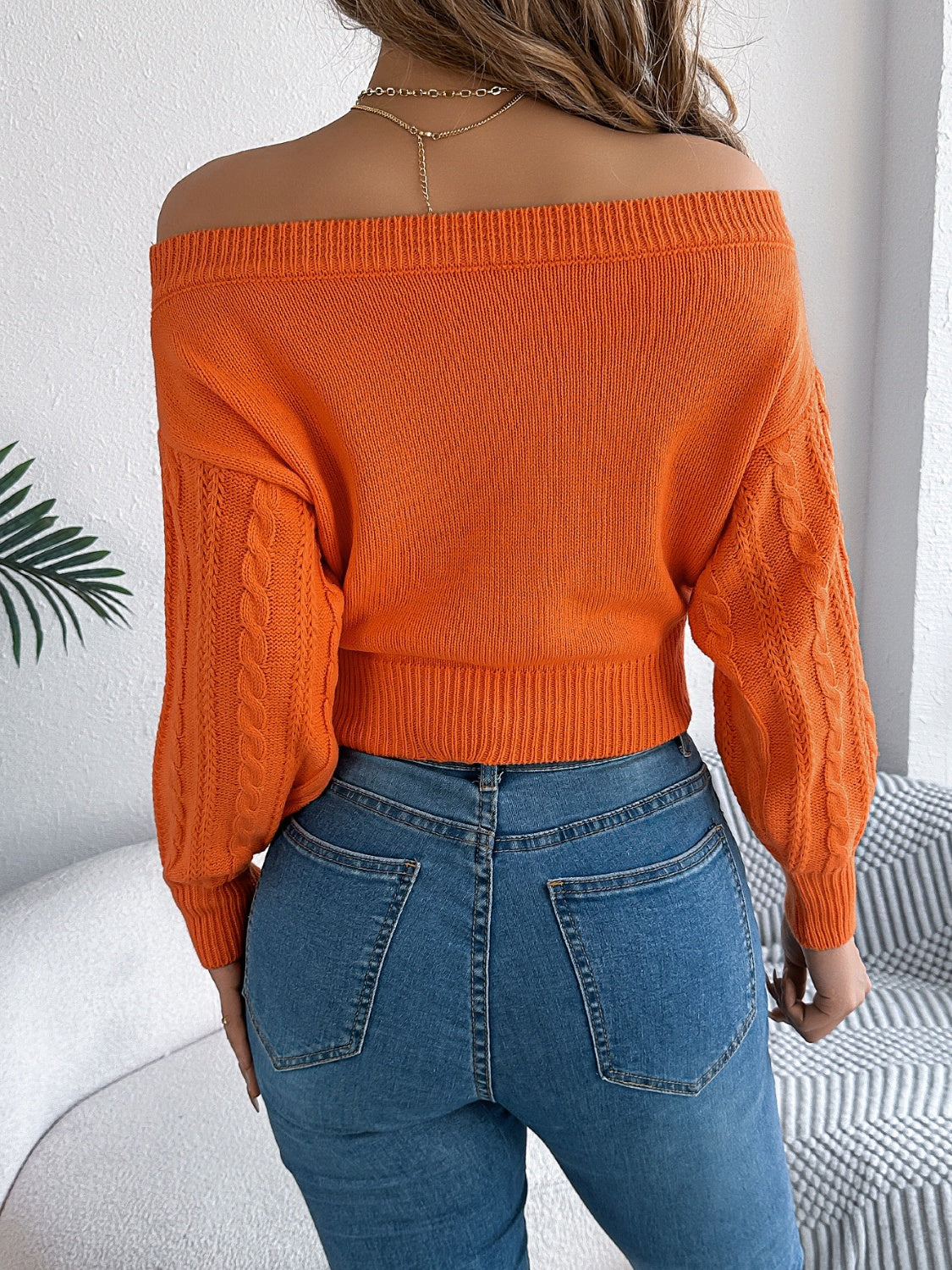 Knit Off-Shoulder Long Sleeve Sweater