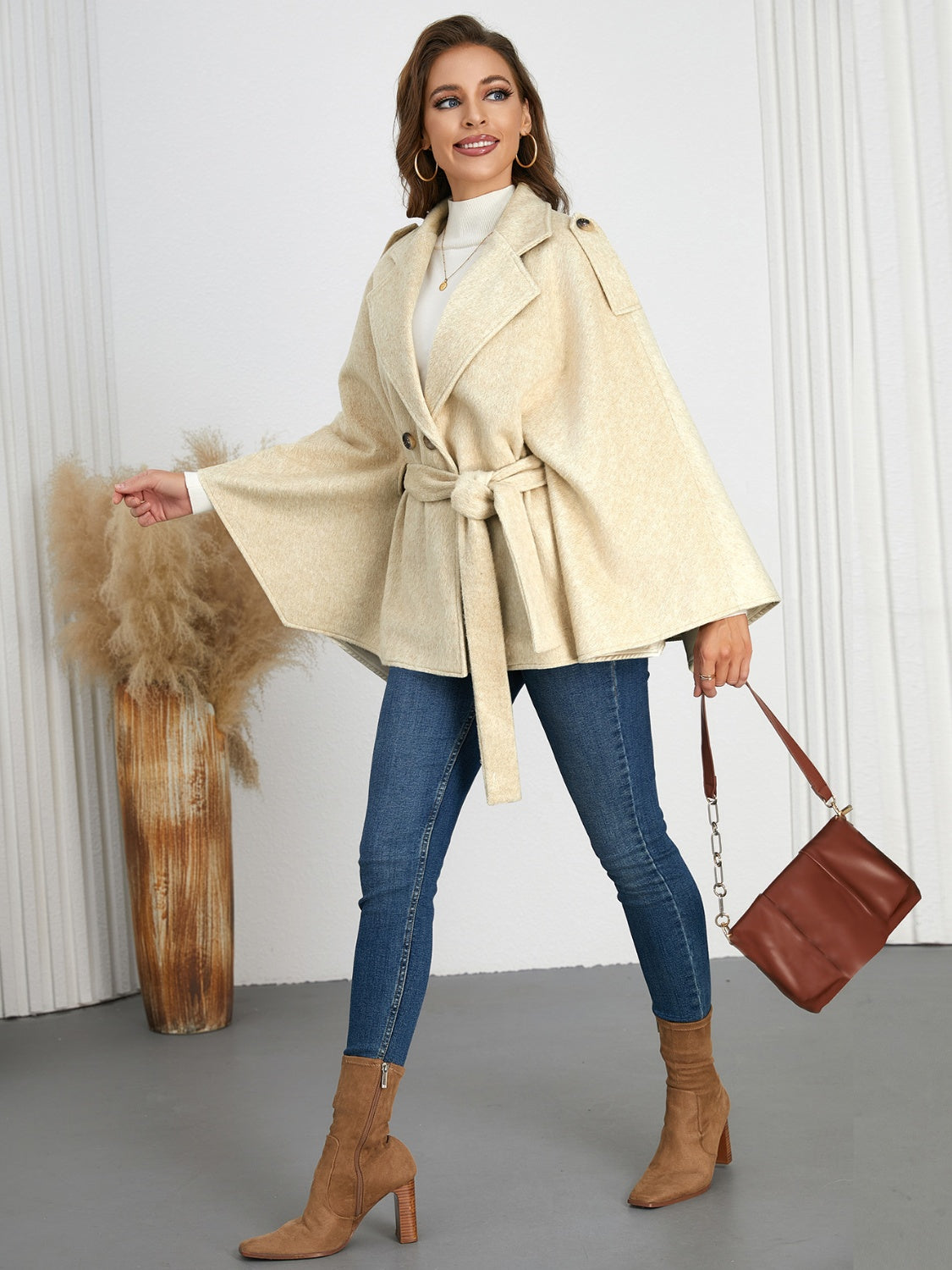 Poncho Double-Breasted Tie Waist