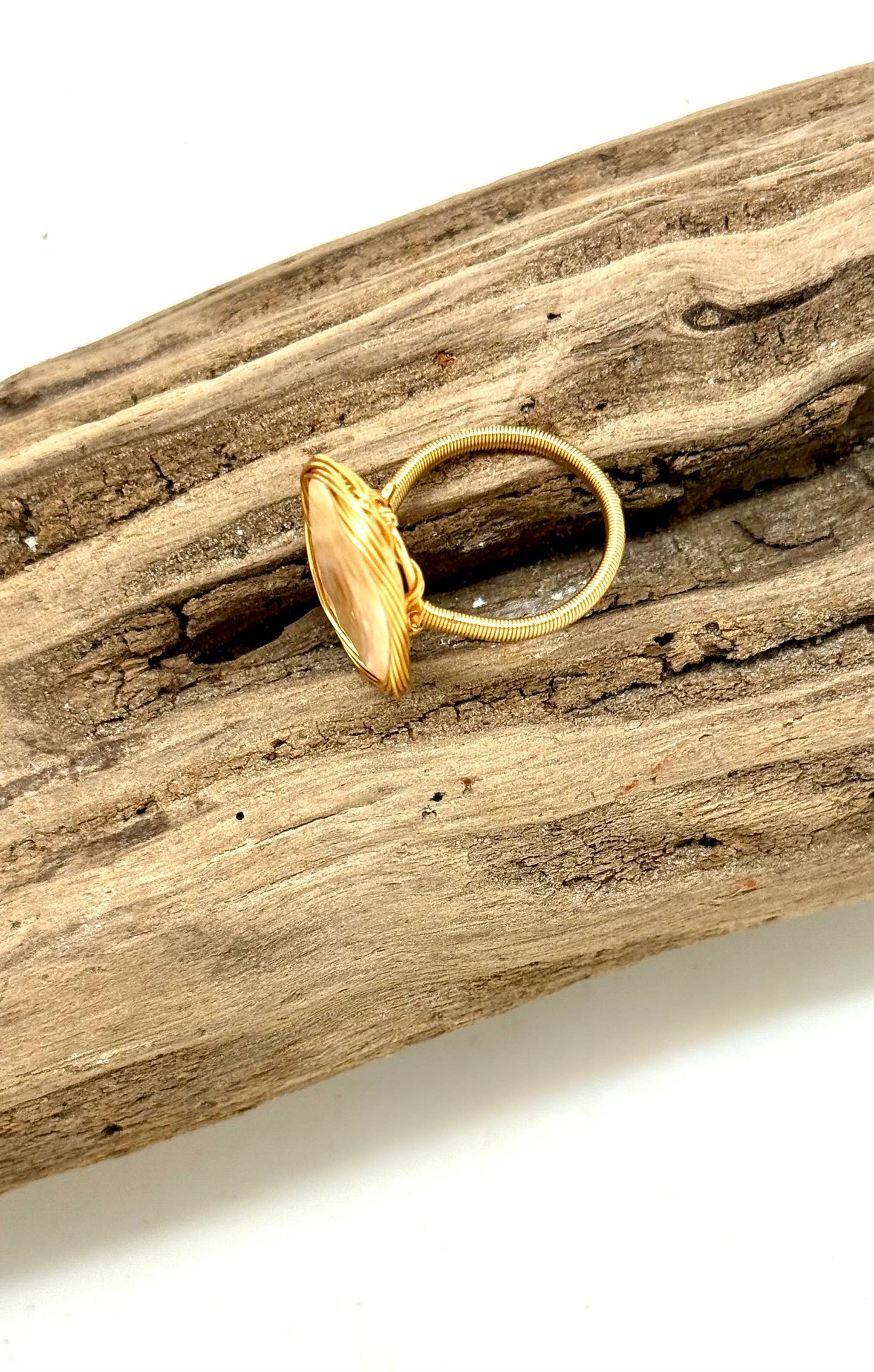 Ring 14k Gold Plated Wire with Rectangle CoinPearl Adjustabl