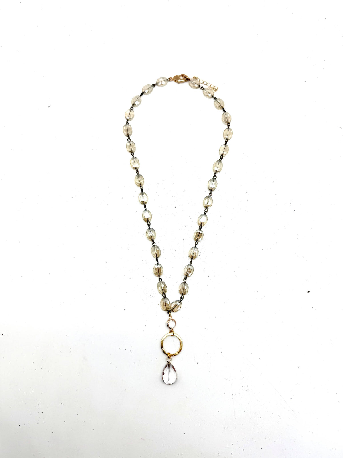 Necklace Champagne Glass(8mm) w/Oval Glass Drop 24”w/2”ext.