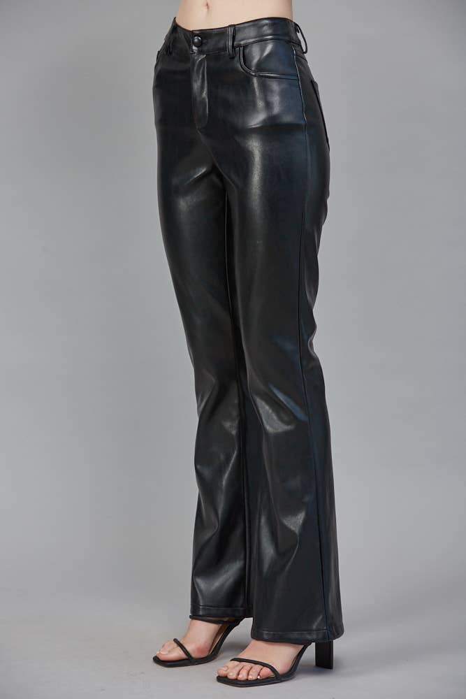 HIGH-WAISTED FAUX LEATHER FLARE PANTS FP60117