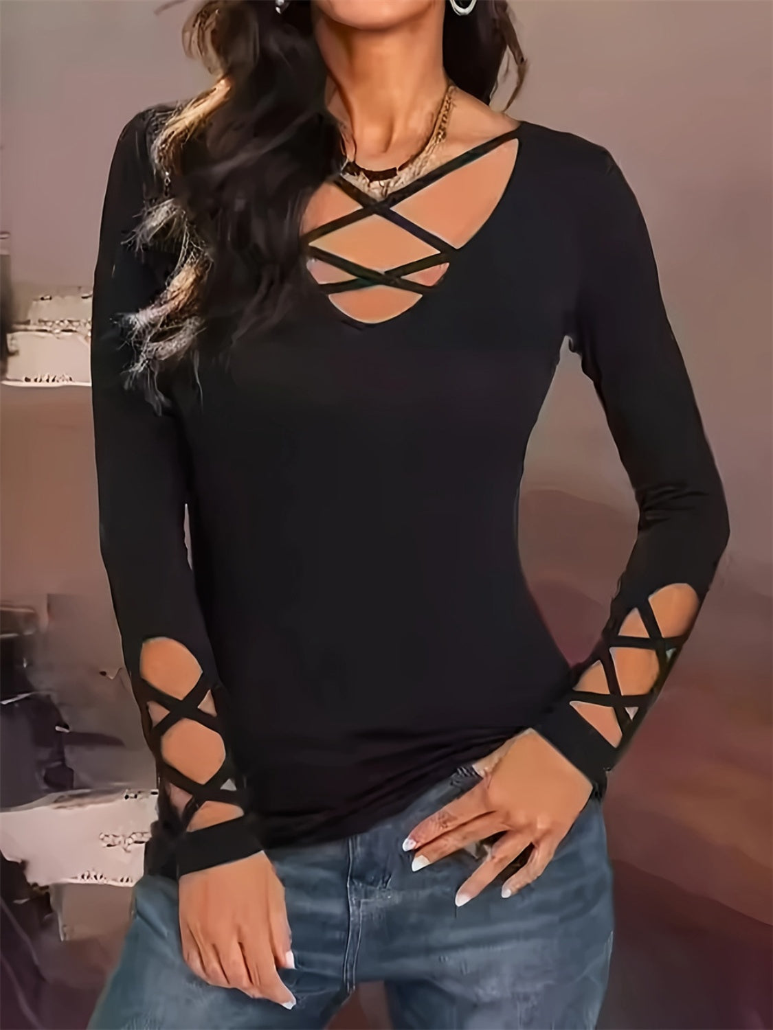 Crisscross Long Sleeve T-Shirt