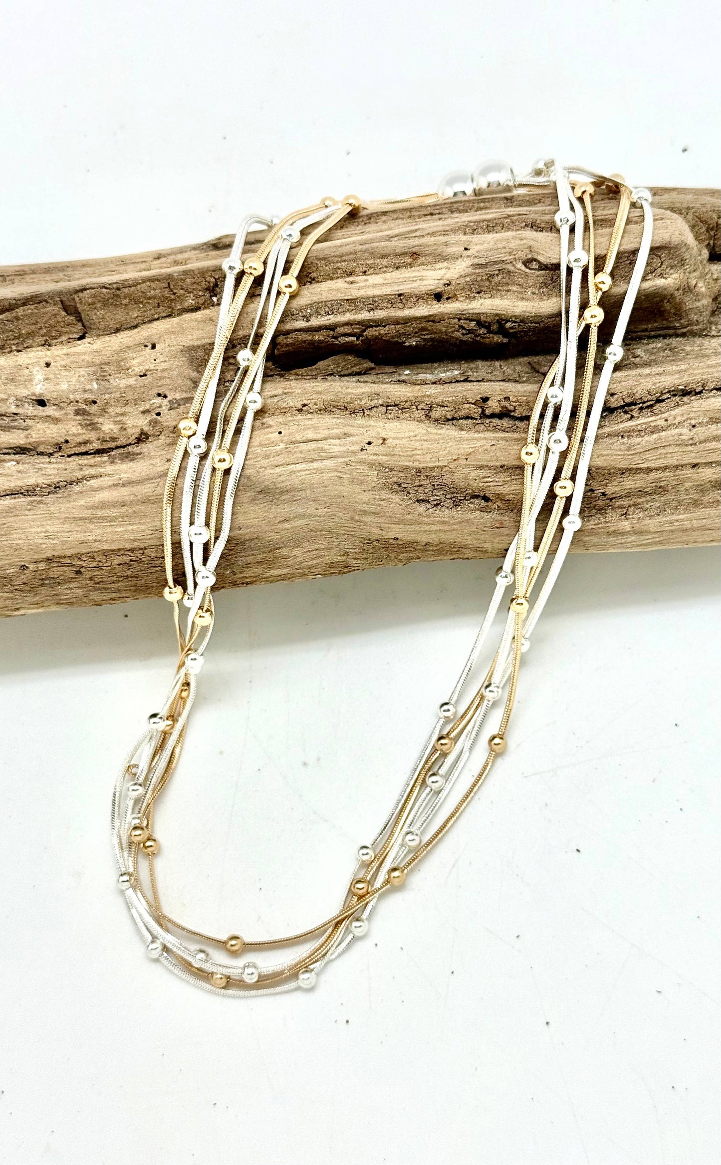 Necklace Multi Metal Electroplated Multi Chain w/3mmBead 18”